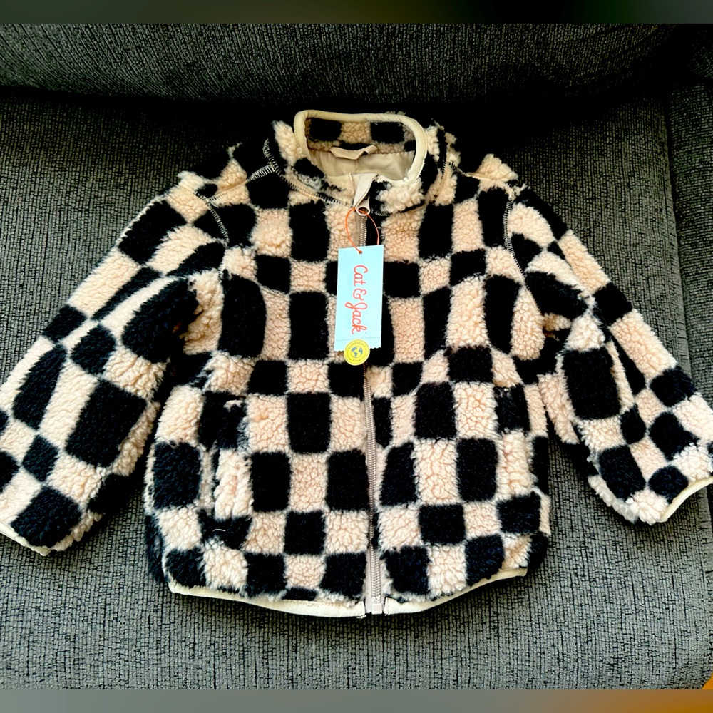 Cat and Jack checkered black and pink jacket.